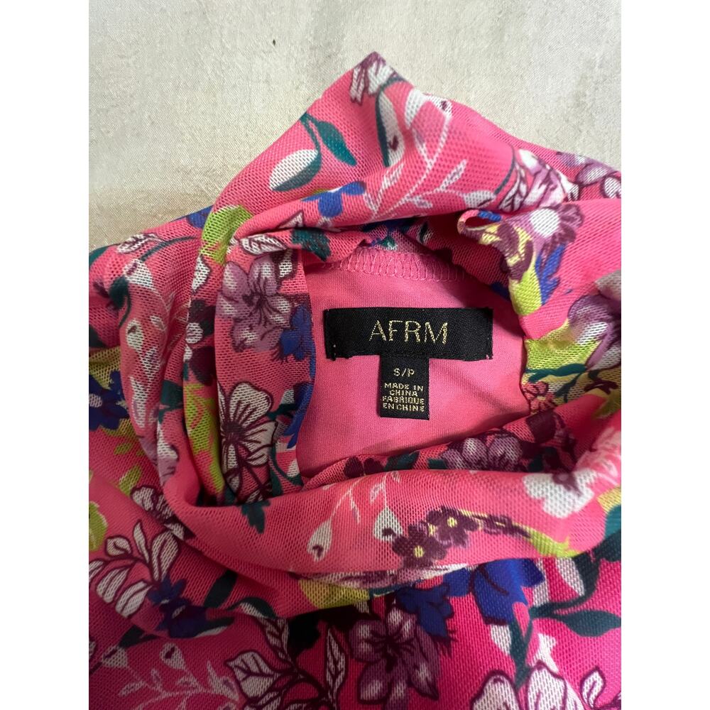 AFRM Poste Bright Pink Floral Mesh Turtleneck Sleeveless Midi Dress Size S - Picture 6 of 7